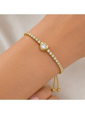 Heart Slider Bracelet Made with Swarovski Crystal New Vintage Gold Overlay